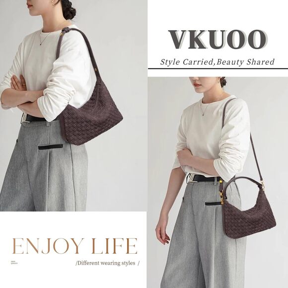 2363 Woven Slouchy Shoulder Bag w/ 2 Style Straps,Suede Purse Vegan Leather